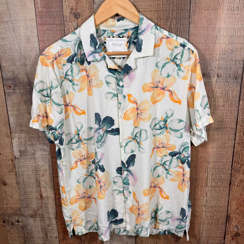 Cactus Man Ricky Singh Floral Camp Shirt Large Viscose Resort Luxury Unisex